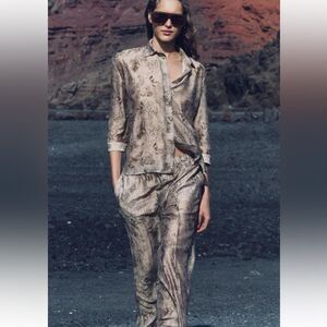 Zara set of embroidered printed shirt and pant NWT